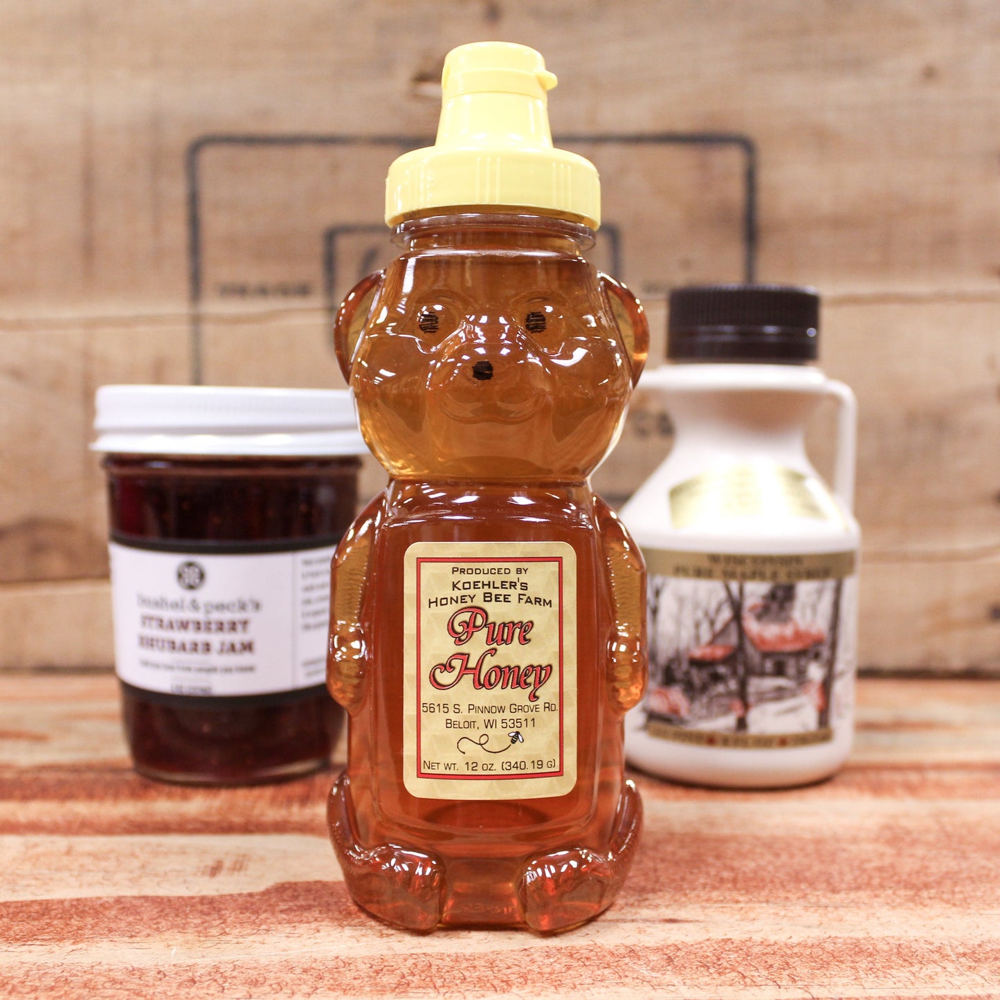 B&P's Wisco Classics Gift Set - Strawberry Rhubarb Jam, Clover Honey, Wisconsin Pure Maple Syrup